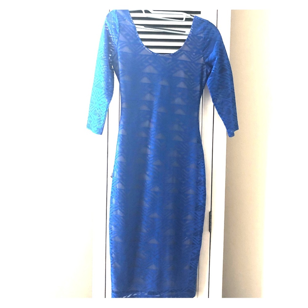 Blue Snug Lace Dress with Nude Lining